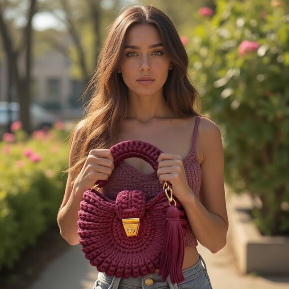 Eco-Conscious Boho Crossbody Bag - Woven Design with Elegant Tassels & Chain - Picture 8 of 9